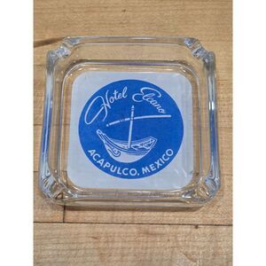 Vintage Hotel Elcano Acapulco Mexico Advertising Clear Glass Ashtray 3.75 Inch